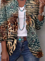 Retro Leopard Pattern Art Print Ruffle Casual Stylish Cotton Lapel Coat