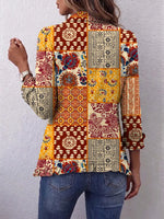 Retro Floral Pattern Art Print Ruffle Casual Stylish Cotton Lapel Coat