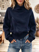 Women's Asymmetric Diagonal Zip High Neck Sweatshirt