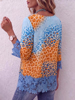 Vintage Elegant Pattern Print Patchwork Hollowed Out Lace Shirt
