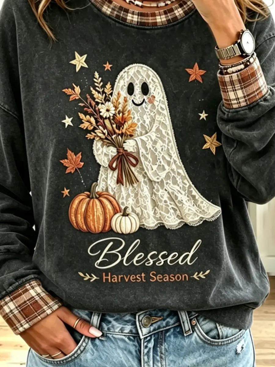 Vintage Harvest Ghost Pattern Art Casual Stylish Long Sleeve Sweatshirt