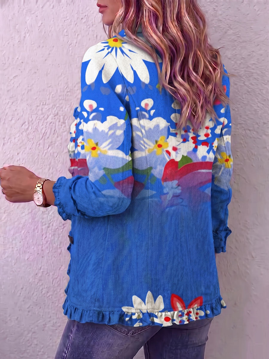 Vintage Elegant Pattern Patchwork Ruffled Jacket