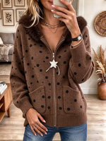 Women's Polka Dot Knit Hooded Jacket