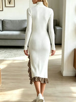 Vintage Leopard Patchwork Ruffle Art Casual Stylish Long Sleeve Dress
