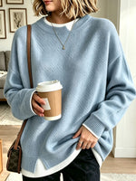 Women Light Blue Mock Loose Long Sleeve Knit Sweater