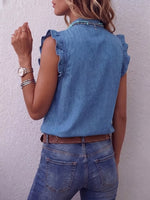 Vintage Elegant Denim Patchwork Ruffles Shirt