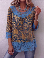 Vintage Elegant Pattern Print Patchwork Hollowed Out Lace Shirt