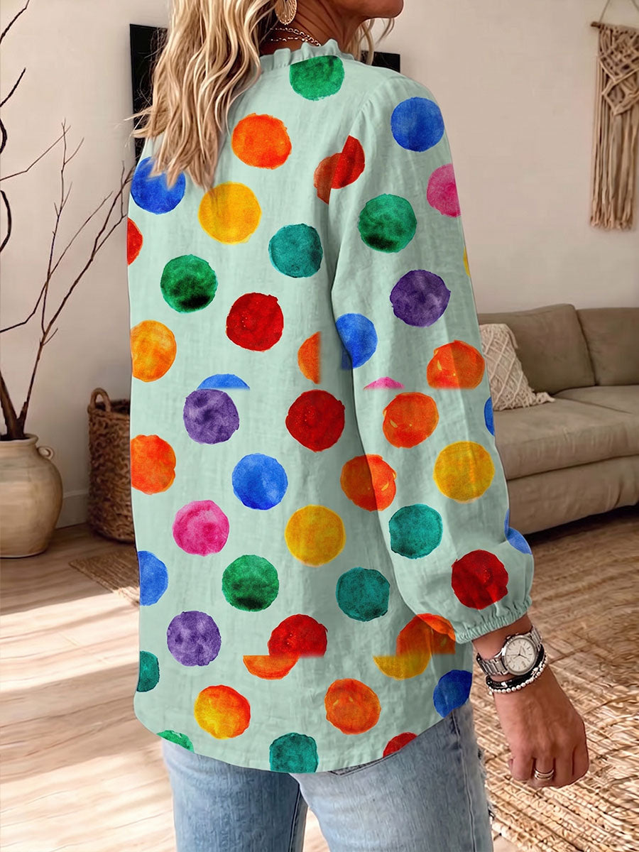 Vintage Elegant Button Long Sleeve Patterned Shirt
