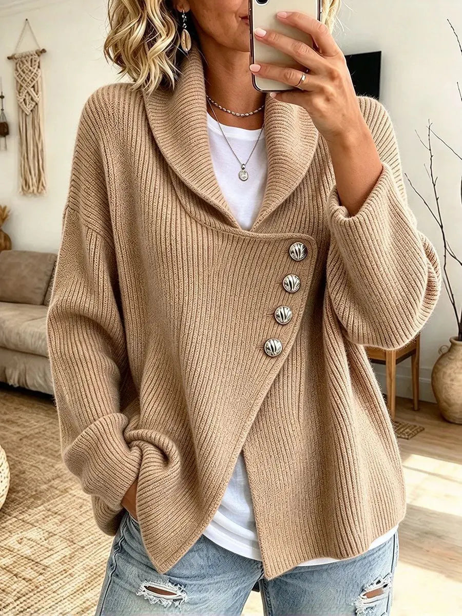 Retro Chic Asymmetrical Wrap Art Casual Knit Stylish Long Sleeve Cardigan Sweater
