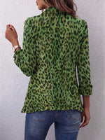 Retro Leopard Art Pattern Print Ruffle Casual Stylish Cotton Linen Lapel Coat