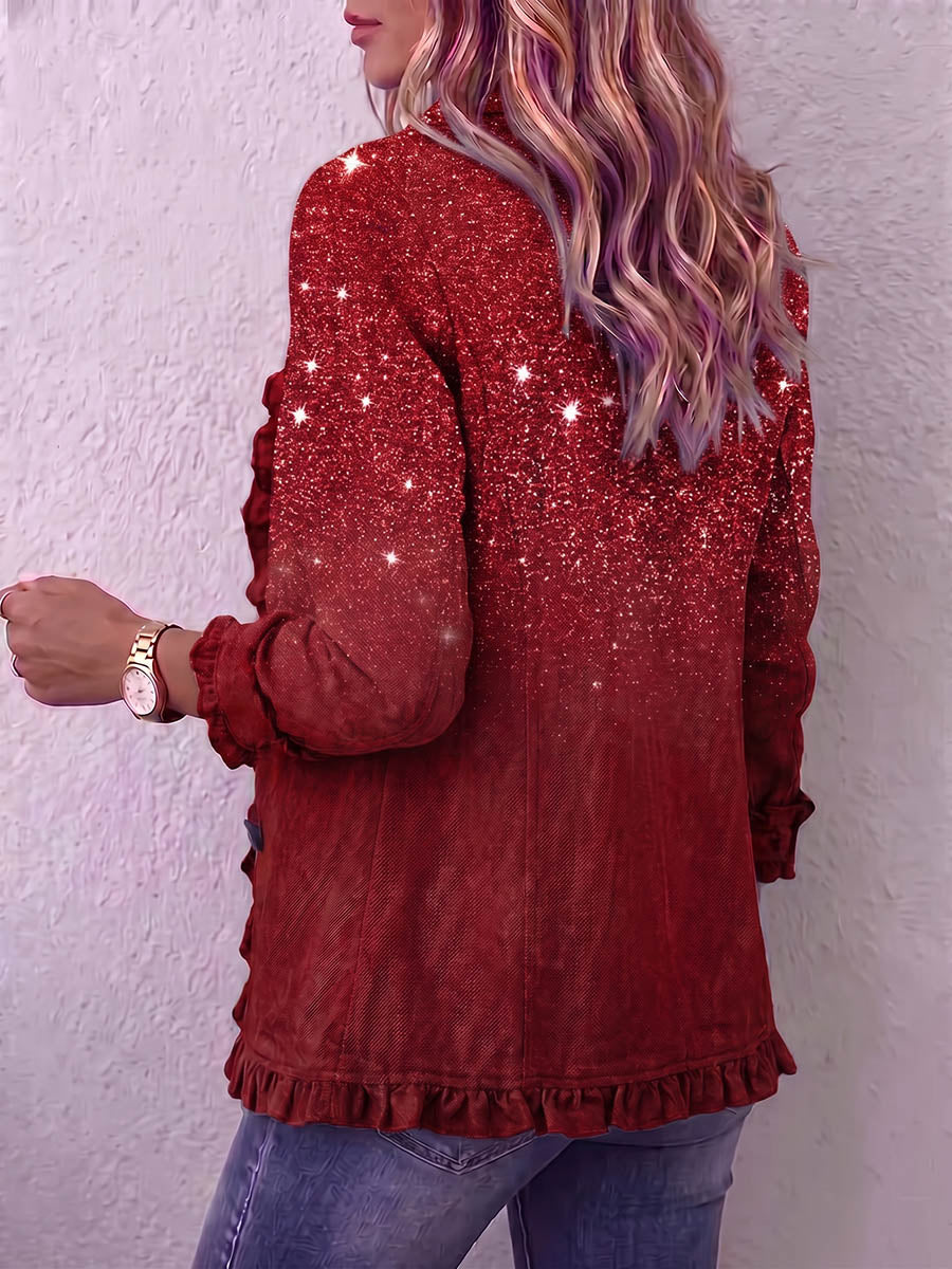 Vintage Elegant Pattern Patchwork Ruffled Jacket