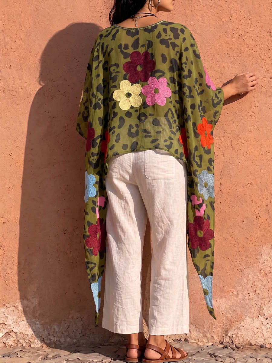 Vintage Elegant Irregular Cotton And Linen Floral Print Shirt