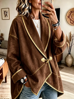 Women's Vintage Elegant Asymmetrical Suede Gold Trim Jacket