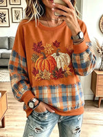 Vintage Pumpkin Autumn Pattern Art Casual Stylish Long Sleeve Sweatshirt