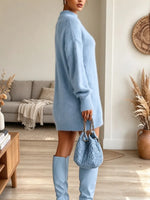 Vintage Chic Knit Turtleneck Art Casual Stylish Long Sleeve Mini Dress