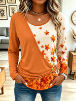 Vintage Autumn Maple Pattern Art Casual Stylish Long Sleeve Top