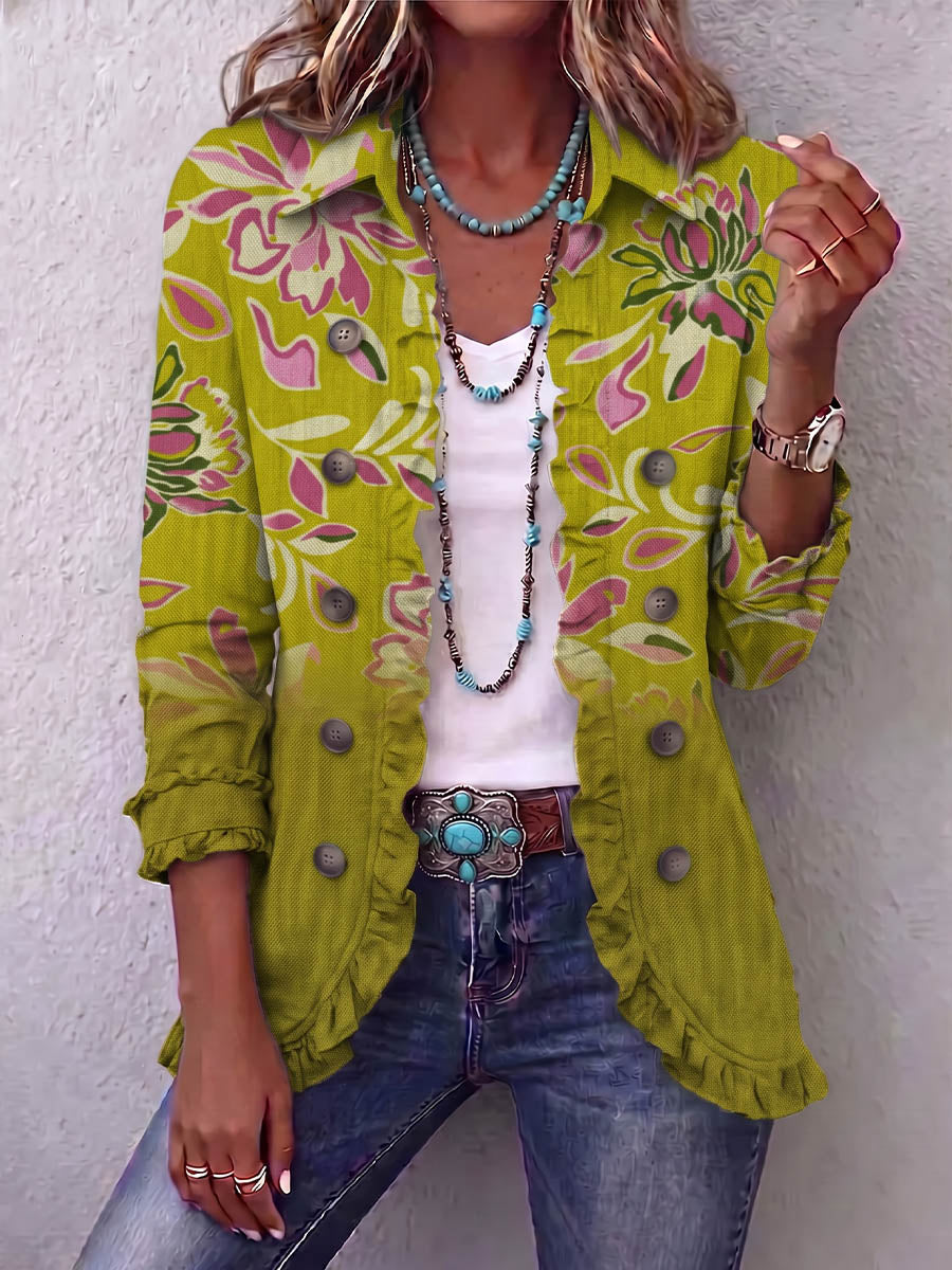 Vintage Elegant Pattern Patchwork Ruffled Jacket