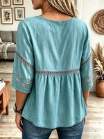 Women's Boho Embroidered 3/4 Sleeve Blouse