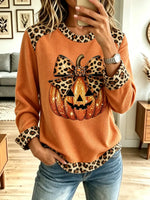 Vintage Pumpkin Halloween Pattern Art Casual Stylish Long Sleeve Sweatshirt