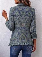 Retro Ethnic Floral Art Pattern Print Ruffle Casual Stylish Cotton Lapel Coat