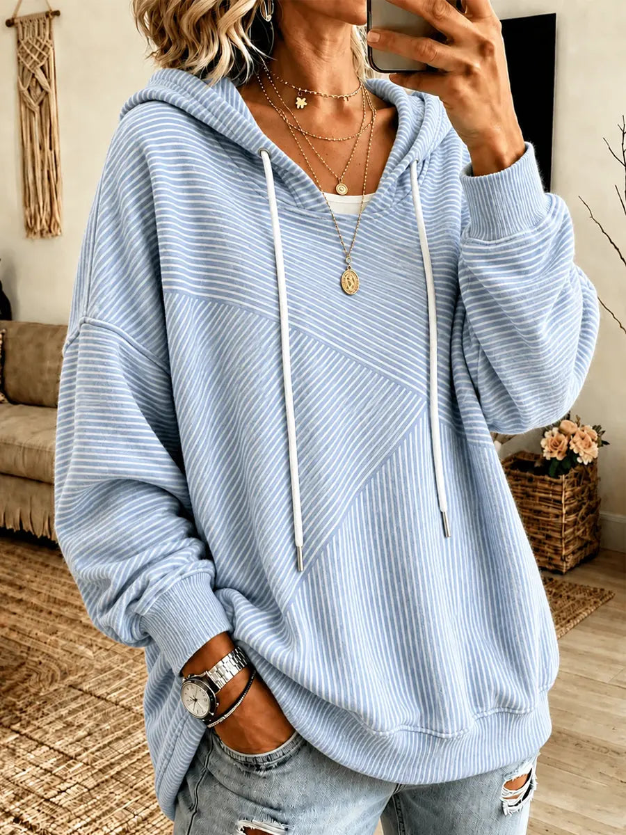 Stripe Pattern Art Long Sleeve Hooded Casual Stylish Cozy Cotton Top