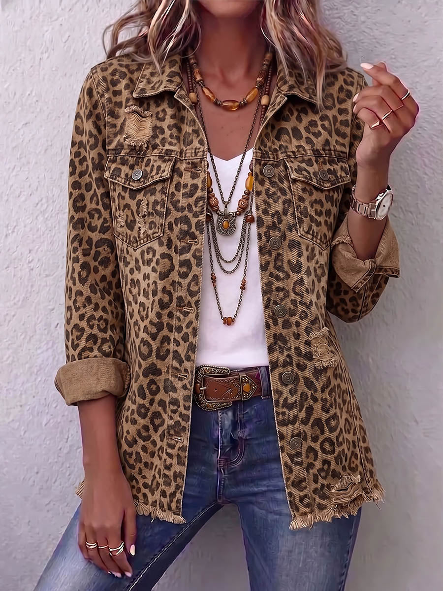 Vintage Elegant Cotton Patchwork Frayed Edges Jacket