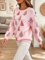 Christmas Tree Pattern Art Casual Stylish Long Sleeve Knit Sweater