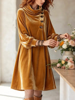 Vintage Chic Cowl Neck Velvet Art Casual Stylish Long Sleeve Mini Dress