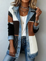 Retro Patchwork Pattern Art Print Casual Stylish Lapel Long Sleeve Coat