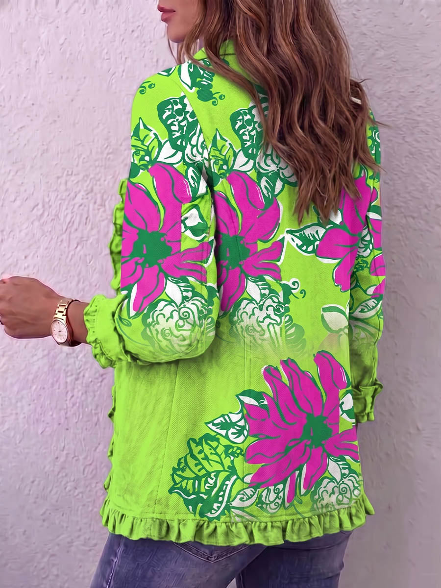 Vintage Elegant Pattern Patchwork Ruffled Jacket