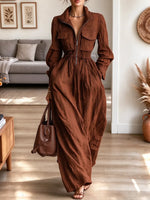 Vintage Chic Zip Lapel Art Casual Stylish Long Sleeve Maxi Dress