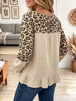 Vintage Elegant Leopard-print Patchwork Ruffle Shirt