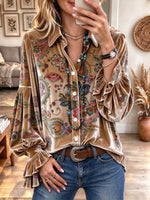 Women's Vintage Paisley Floral Velvet Button Down Shirt