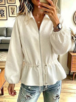 Retro Floral Pattern Lapel Zip Drawstring Waist Art Casual Stylish Long Sleeve Coat