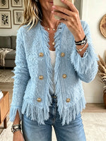 Women's Double-Breasted Fringe Tweed Jacket