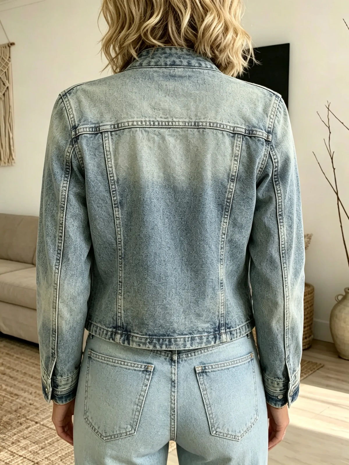 Women's Military Style Double-Breasted Denim Jacket
