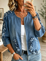 Women's Ruffle Detail Denim Zip Jacket