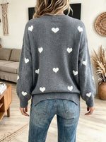 Women's Heart Print V-Neck Slouchy Sweater