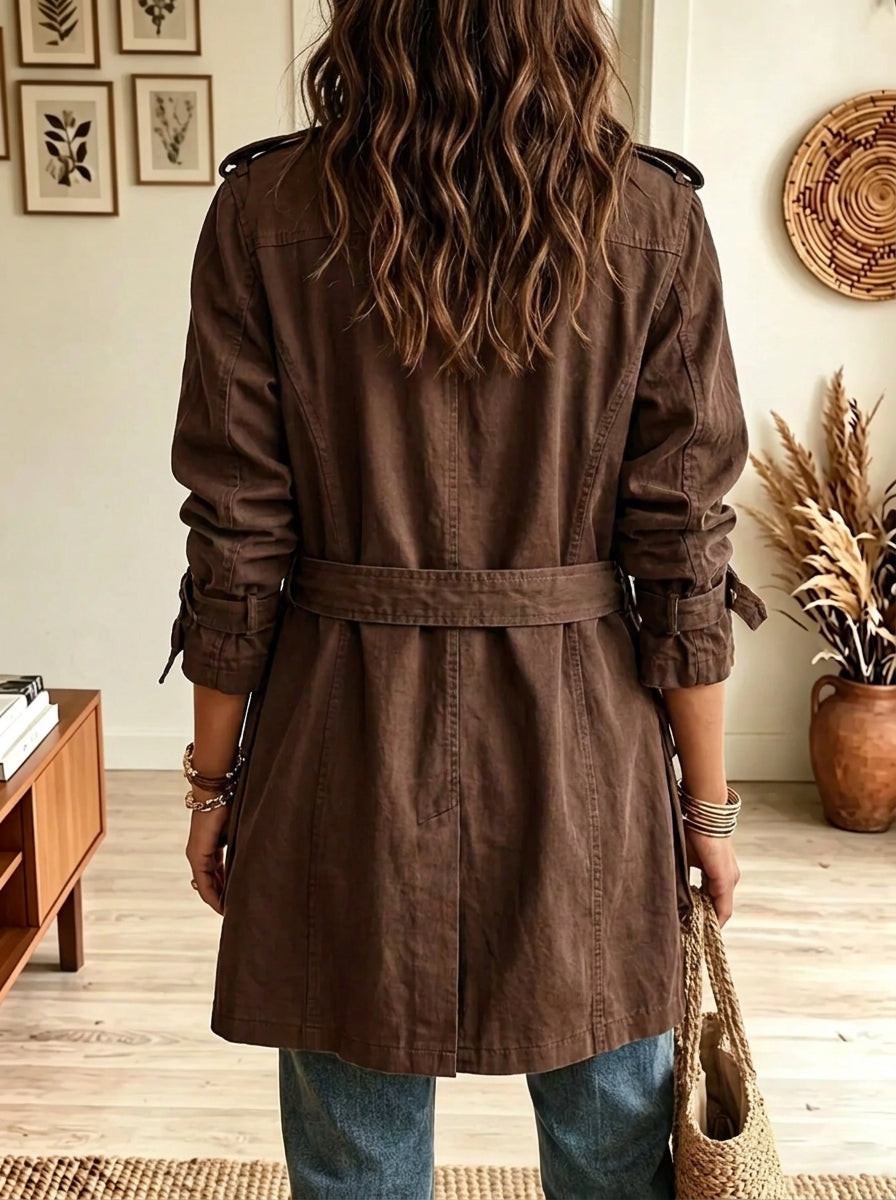Women's Double-Breasted Flap Pocket Trench Jacket