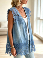 Women's Lace Trim Denim Vest