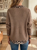 Women's Leopard Contrast Layered Ribbed Knit Sweater