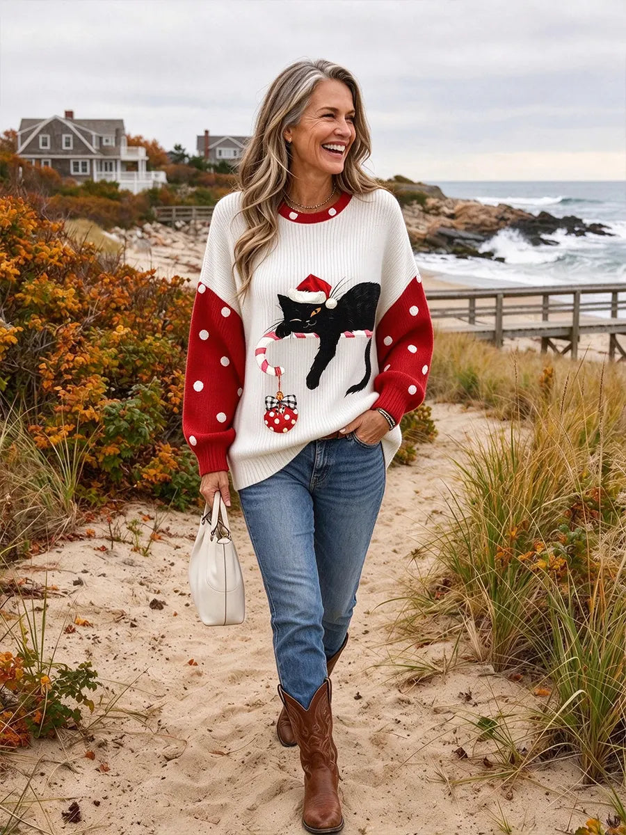 Women's Christmas Black Cat Sweater