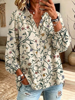 Retro Floral Pattern Art Print Casual Long Sleeve Cotton Linen Shirt