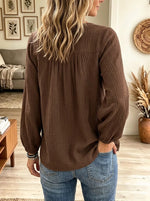 Women's Pintuck Pleated Henley Cotton Gauze Blouse