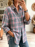Women's Oversized Plaid Flannel Button-Down Shirt