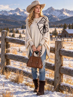 Women's Loose Floral Print Round Neck Batwing Long-sleeved Knit Top