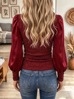 Women's Shimmer Satin Sleeve Turtleneck Top