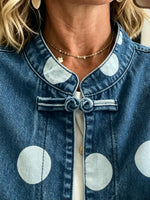 Women's Polka Dot Frog Button Denim Jacket