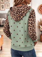 Vintage Elegant Leopard Print Patchwork Hooded Sweatshirt
