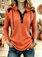 Women's Waffle Knit Colorblock Henley Hoodie